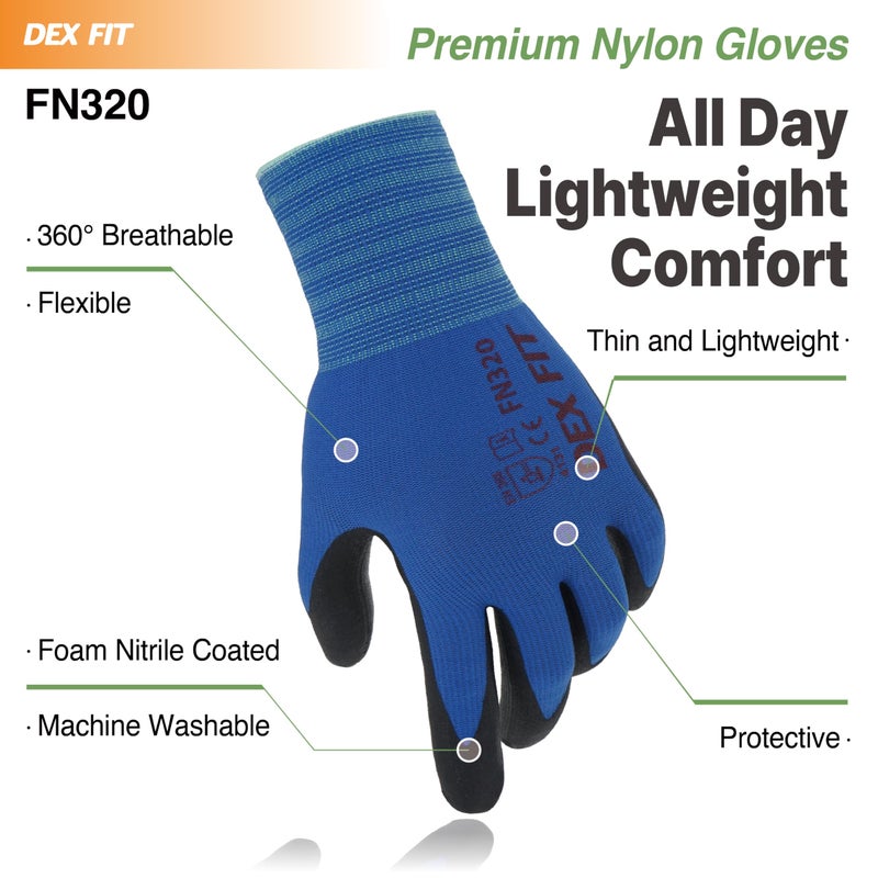 DEX FIT Premium Nylon Nitrile Work Gloves FN320, 3 Pairs, Blue, Unisex, 7 (S) - Durable, Breathable & Cool, Machine Washable - Image 4